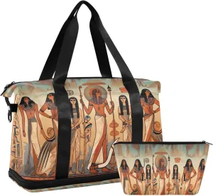 Egyptian Gods Sports Gym Bag with Waterproof Dry Wet Pocket, Travel Duffel Bag for Women Men，Workout Bag Fits Yoga, Swimming