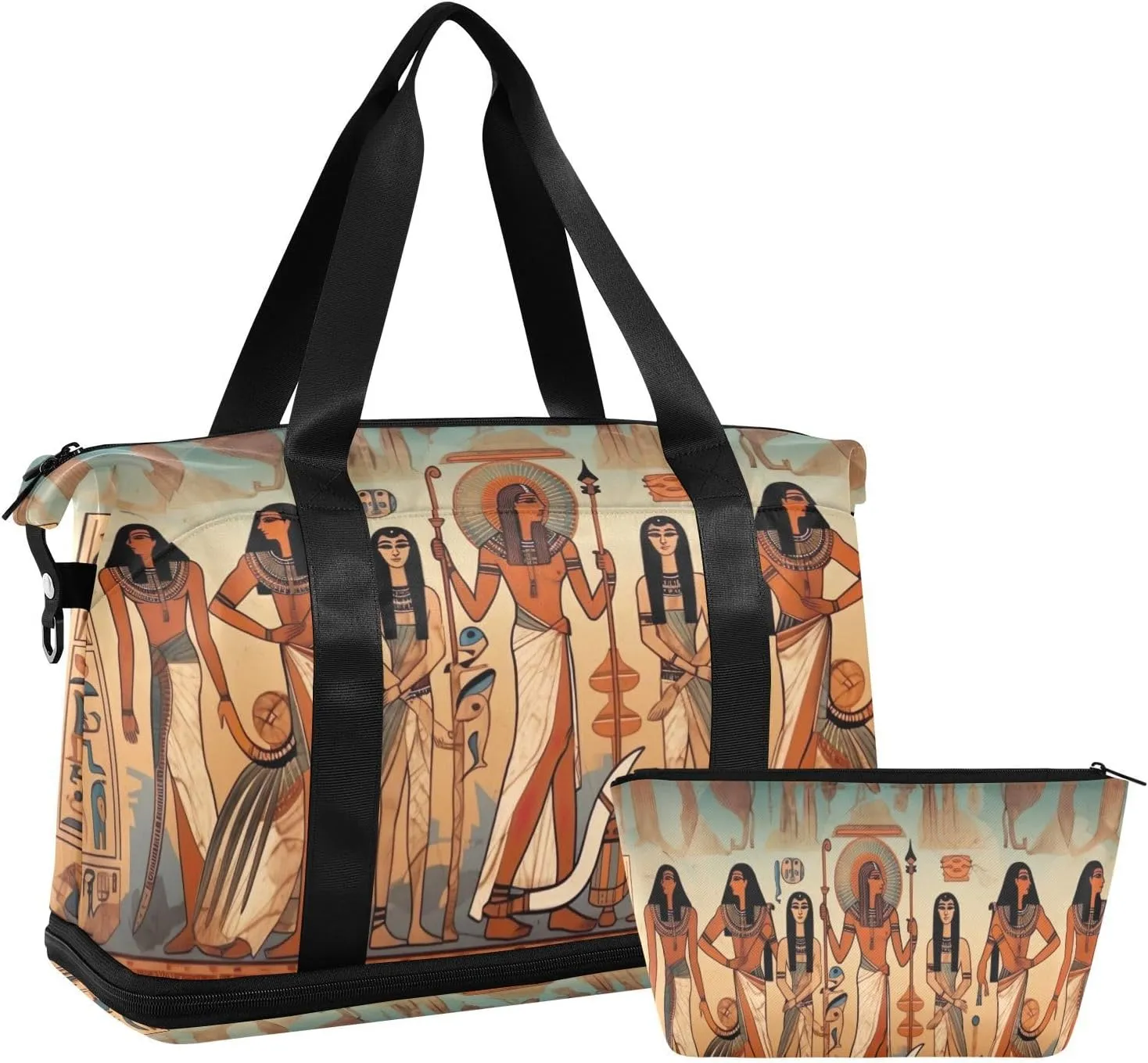 Egyptian Gods Sports Gym Bag with Waterproof Dry Wet Pocket, Travel Duffel Bag for Women Men，Workout Bag Fits Yoga, Swimming