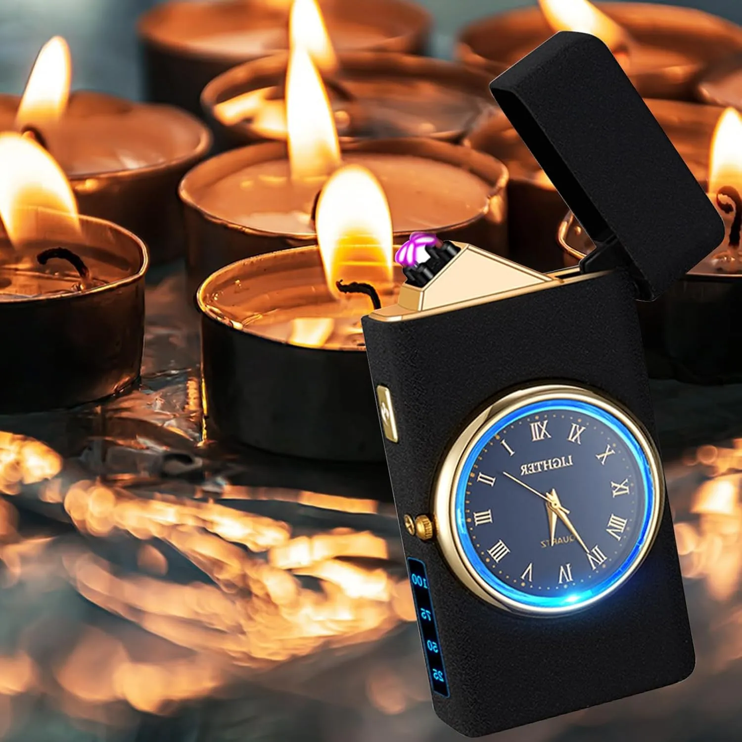 Electric Lighter - USB Rechargeable, Flameless, Windproof Dual Arc Lighter with LED Battery Indication for Candles, Outdoor Camping, Fireworks (Matte Black, 220mAh)