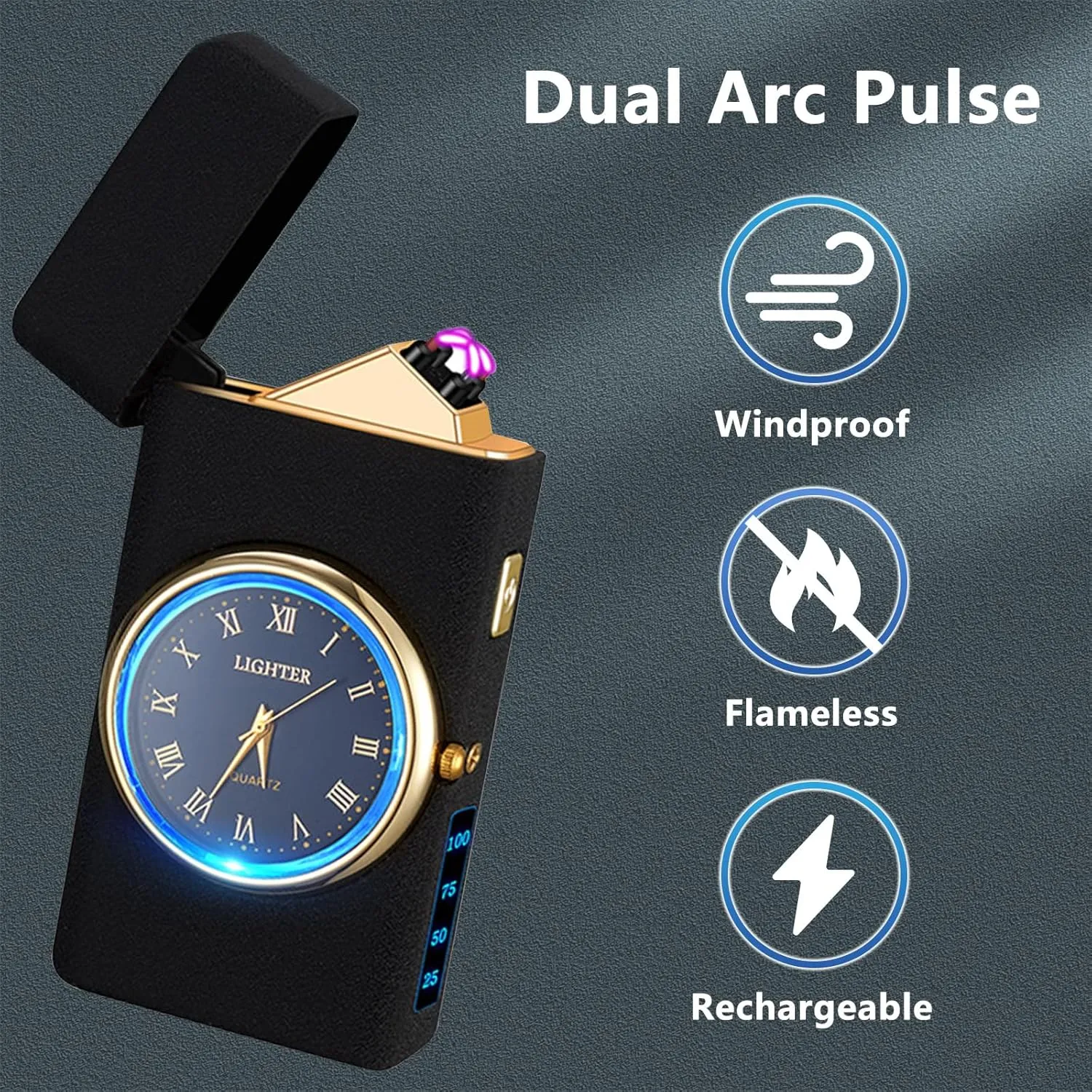 Electric Lighter - USB Rechargeable, Flameless, Windproof Dual Arc Lighter with LED Battery Indication for Candles, Outdoor Camping, Fireworks (Matte Black, 220mAh)