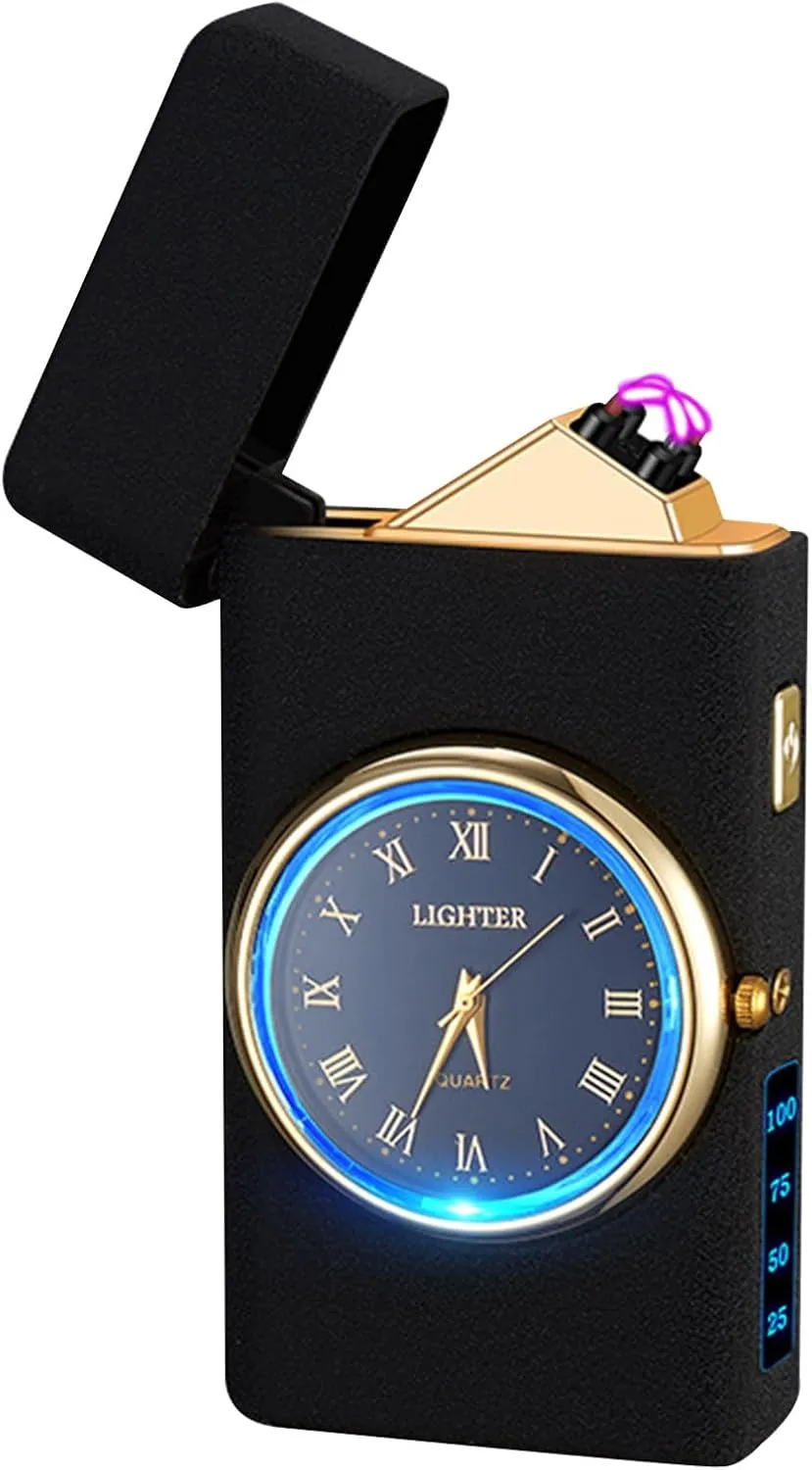 Electric Lighter - USB Rechargeable, Flameless, Windproof Dual Arc Lighter with LED Battery Indication for Candles, Outdoor Camping, Fireworks (Matte Black, 220mAh)
