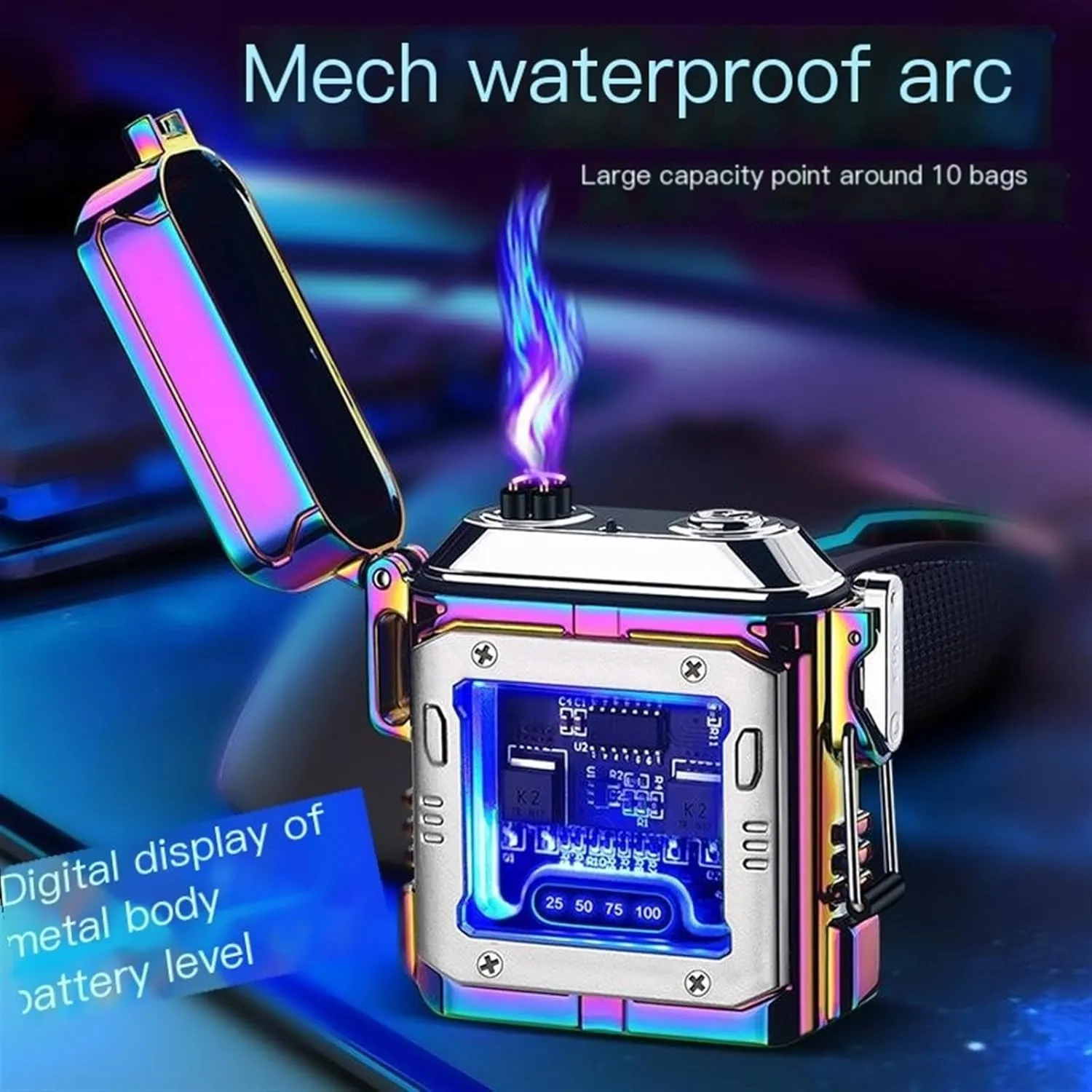 Electric Lighter Waterproof Dual Arc Plasma Lighter Outdoor Lighter Windproof Lighter for Cigarette/Cigar，Candle,Survival ，Camping Hiking (Color : Purple)