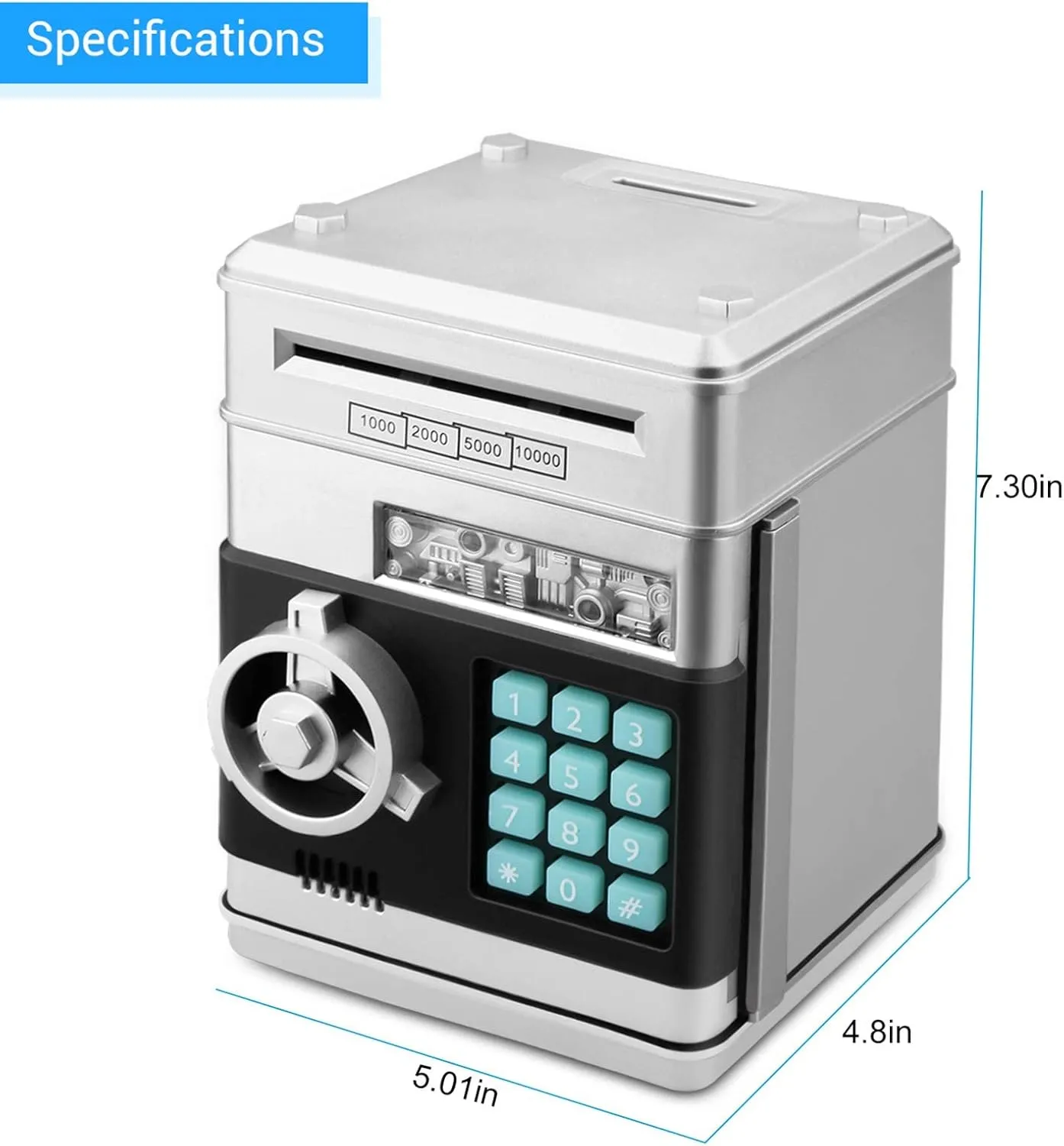 Electronic Password Piggy Bank Cash Coin Can Auto Scroll Paper Money Saving Box Toy for 6 7 8 9 10 11 12 Years Old Kids Gifts (Silvery)