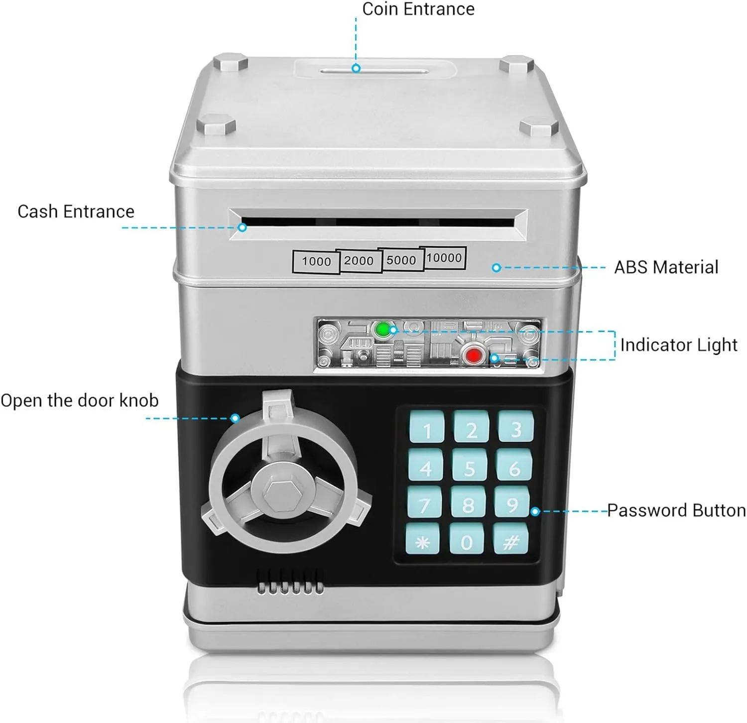 Electronic Password Piggy Bank Cash Coin Can Auto Scroll Paper Money Saving Box Toy for 6 7 8 9 10 11 12 Years Old Kids Gifts (Silvery)