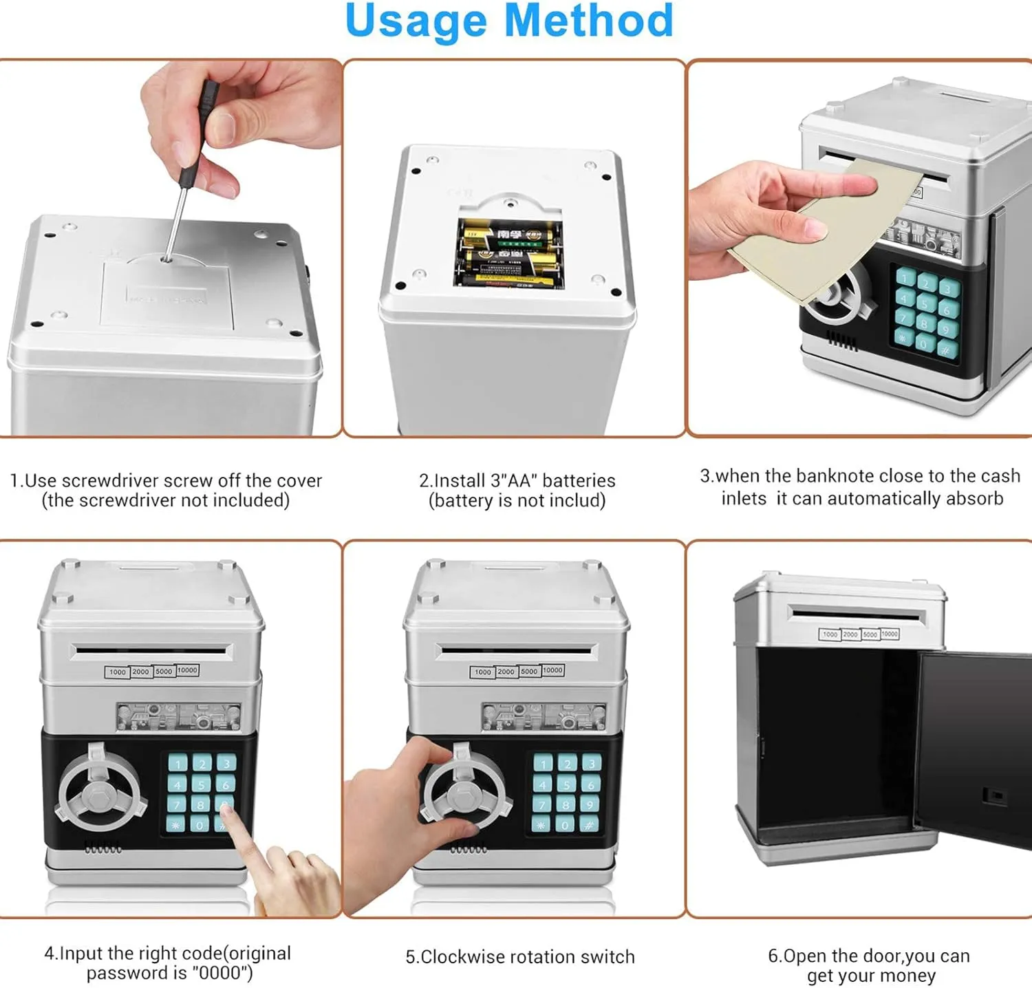 Electronic Password Piggy Bank Cash Coin Can Auto Scroll Paper Money Saving Box Toy for 6 7 8 9 10 11 12 Years Old Kids Gifts (Silvery)
