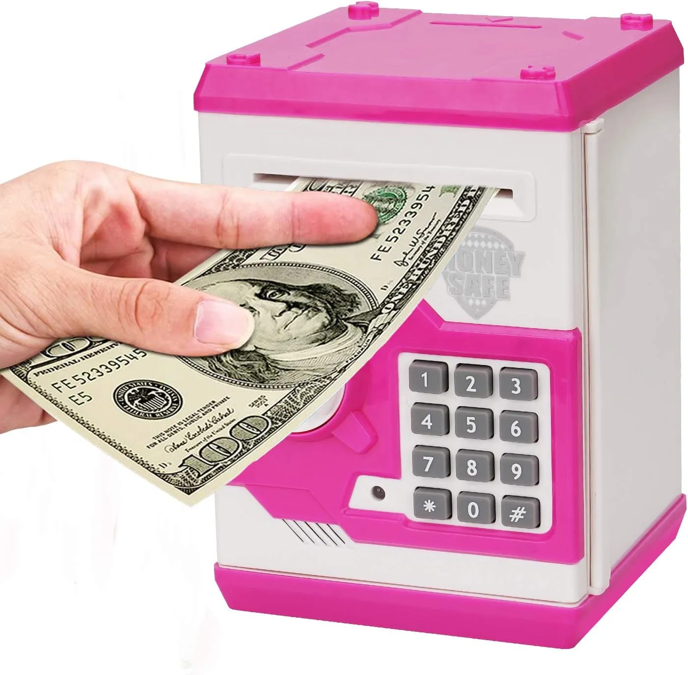 Electronic Piggy Bank for Kids 5 6 7 8 9 10 11 12 Year Old Girl Birthday Gifts Fun Toy for Age 5-12 for Kids to Save Cash and Coins (White Pink)