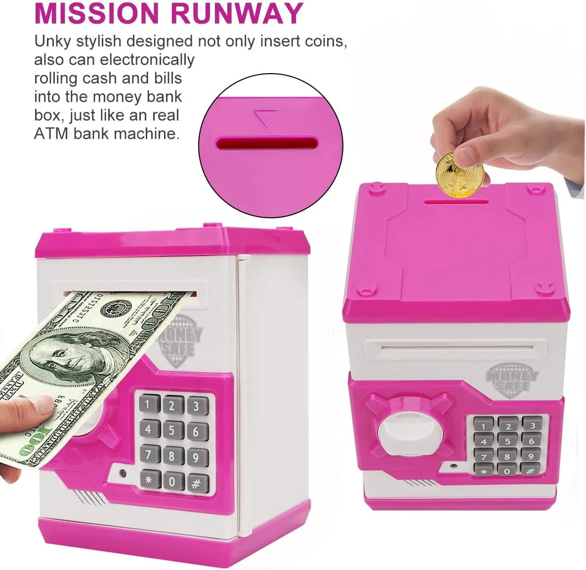 Electronic Piggy Bank for Kids 5 6 7 8 9 10 11 12 Year Old Girl Birthday Gifts Fun Toy for Age 5-12 for Kids to Save Cash and Coins (White Pink)