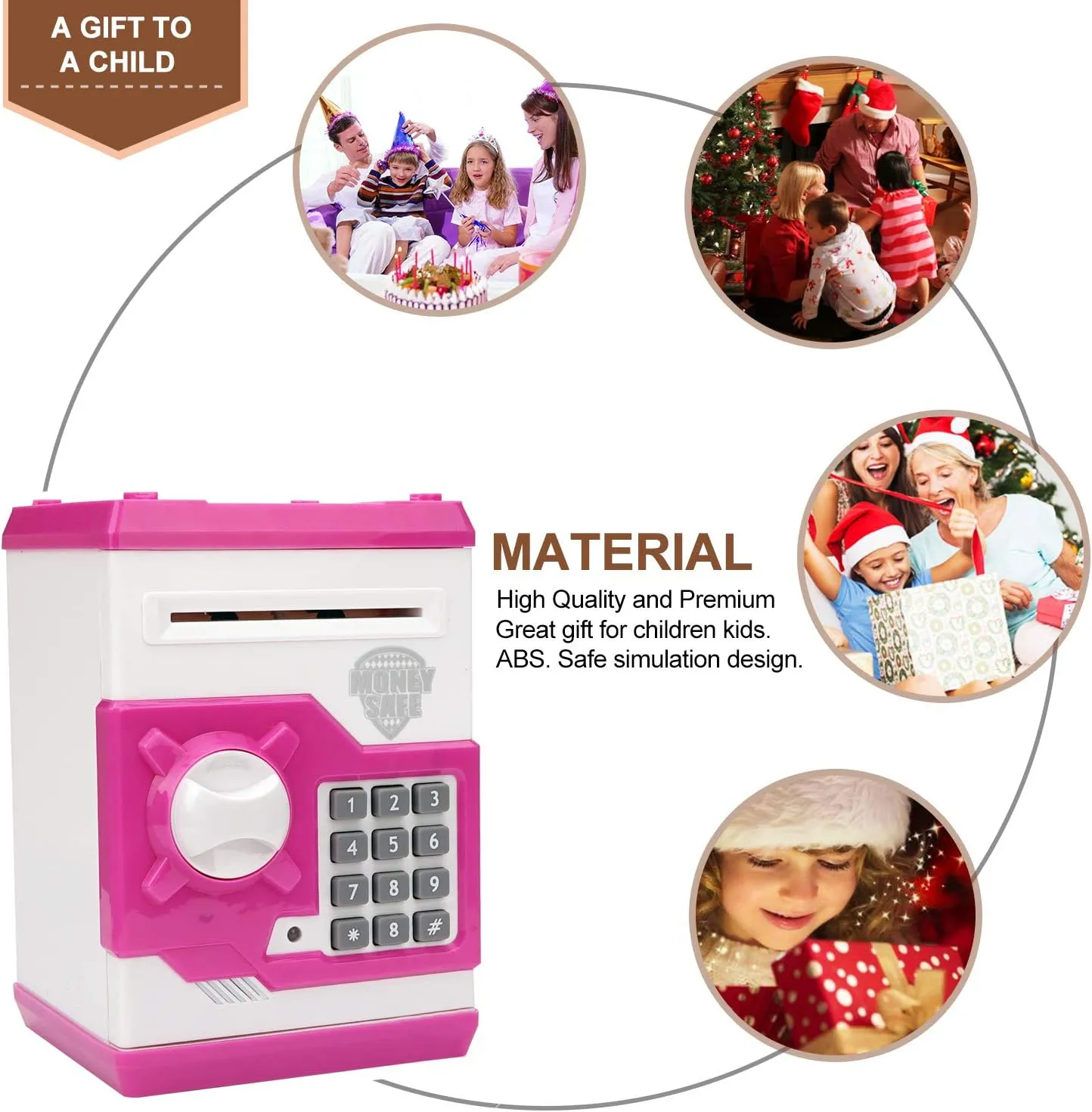 Electronic Piggy Bank for Kids 5 6 7 8 9 10 11 12 Year Old Girl Birthday Gifts Fun Toy for Age 5-12 for Kids to Save Cash and Coins (White Pink)