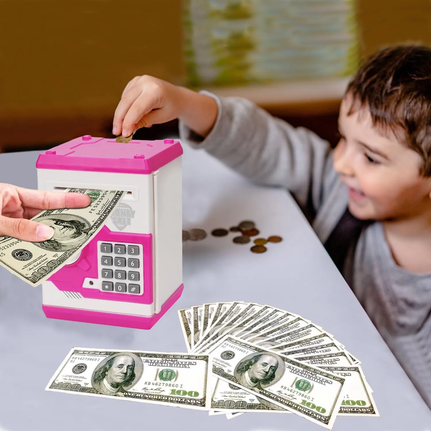 Electronic Piggy Bank for Kids 5 6 7 8 9 10 11 12 Year Old Girl Birthday Gifts Fun Toy for Age 5-12 for Kids to Save Cash and Coins (White Pink)