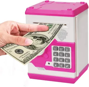 Electronic Piggy Bank for Kids 5 6 7 8 9 10 11 12 Year Old Girl Birthday Gifts Fun Toy for Age 5-12 for Kids to Save Cash and Coins (White Pink)