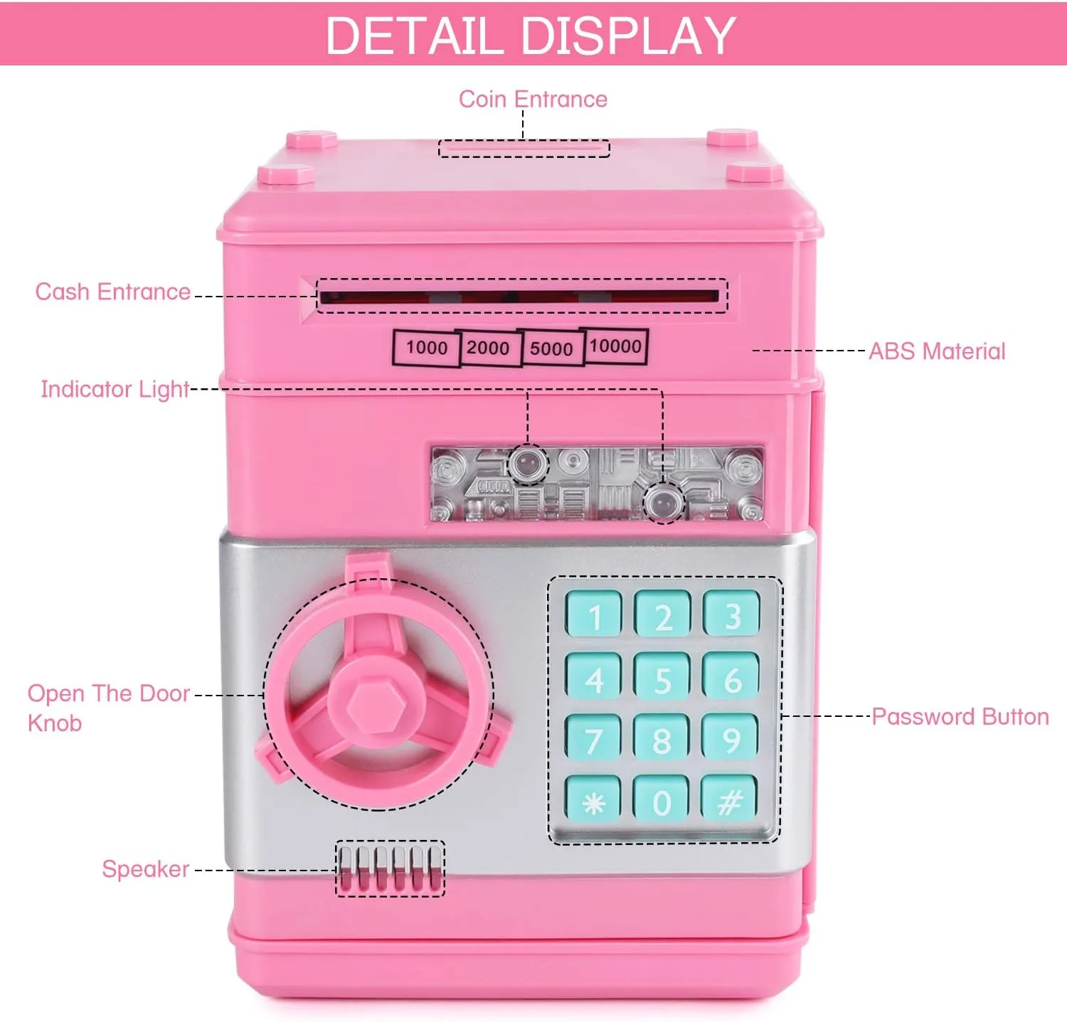 Electronic Piggy Bank for Kids Cash Cartoon ATM Money Saver Bank for Kids with Password Great Gift Toy for Kids Children (Pink)