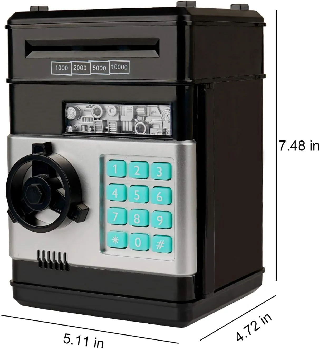 Electronic Piggy Bank, Mini ATM Password Money Bank Cash Coins Saving Box for Kids, Cartoon Safe Bank Box Perfect Toy Gifts for Boys Girls (Black)