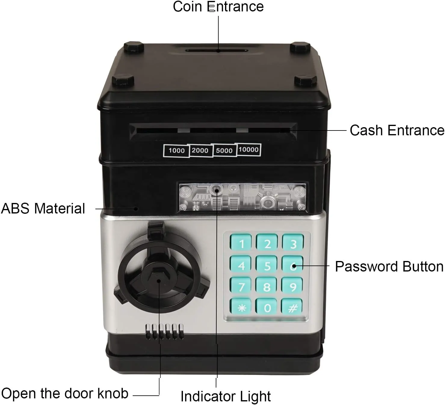 Electronic Piggy Bank, Mini ATM Password Money Bank Cash Coins Saving Box for Kids, Cartoon Safe Bank Box Perfect Toy Gifts for Boys Girls (Black)