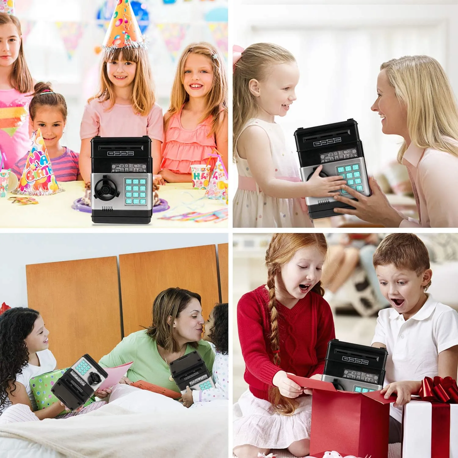Electronic Piggy Bank, Mini ATM Password Money Bank Cash Coins Saving Box for Kids, Cartoon Safe Bank Box Perfect Toy Gifts for Boys Girls (Black)