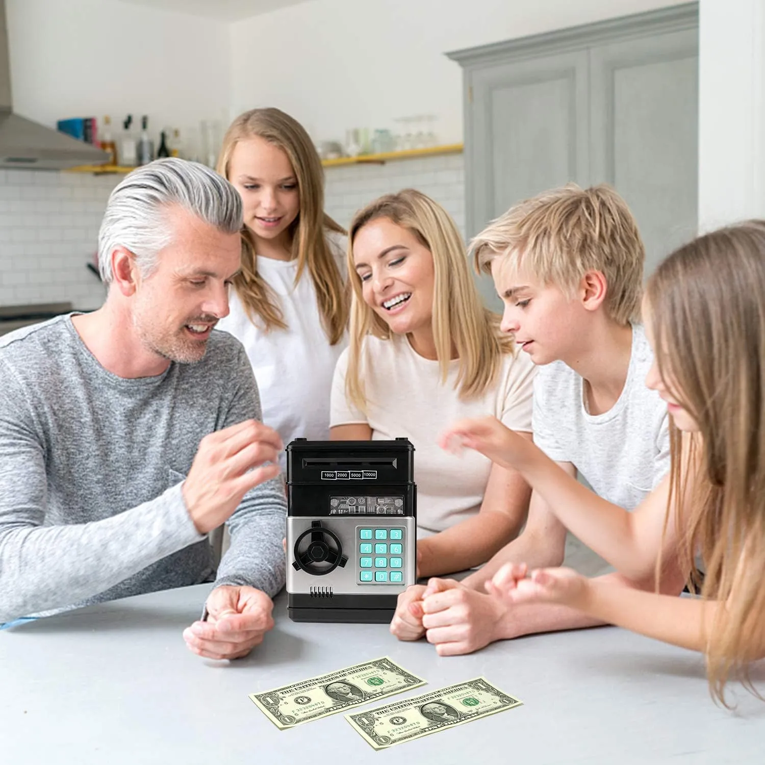 Electronic Piggy Bank, Mini ATM Password Money Bank Cash Coins Saving Box for Kids, Cartoon Safe Bank Box Perfect Toy Gifts for Boys Girls (Black)