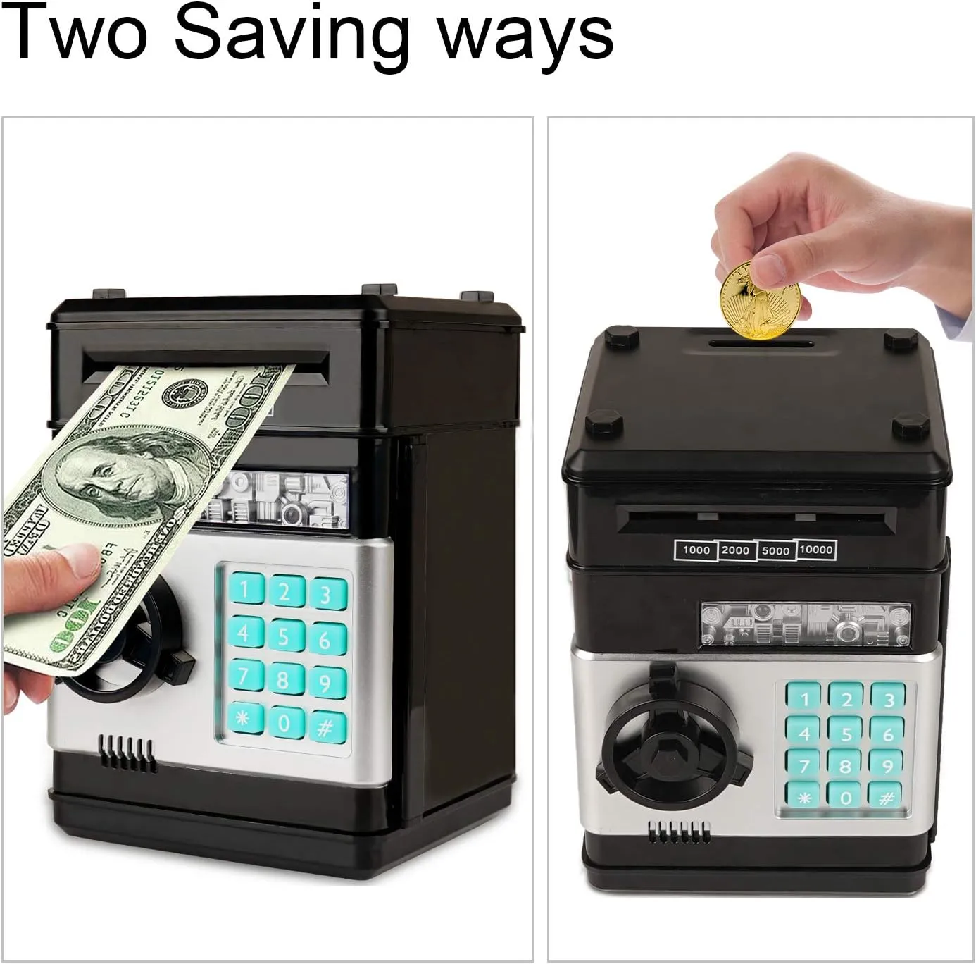 Electronic Piggy Bank, Mini ATM Password Money Bank Cash Coins Saving Box for Kids, Cartoon Safe Bank Box Perfect Toy Gifts for Boys Girls (Black)