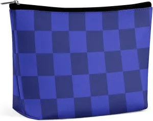 Elegant Makeup Bag, Blue Checker Cosmetic Bag Large Capacity Pouch Portable Organizer for Men & Women