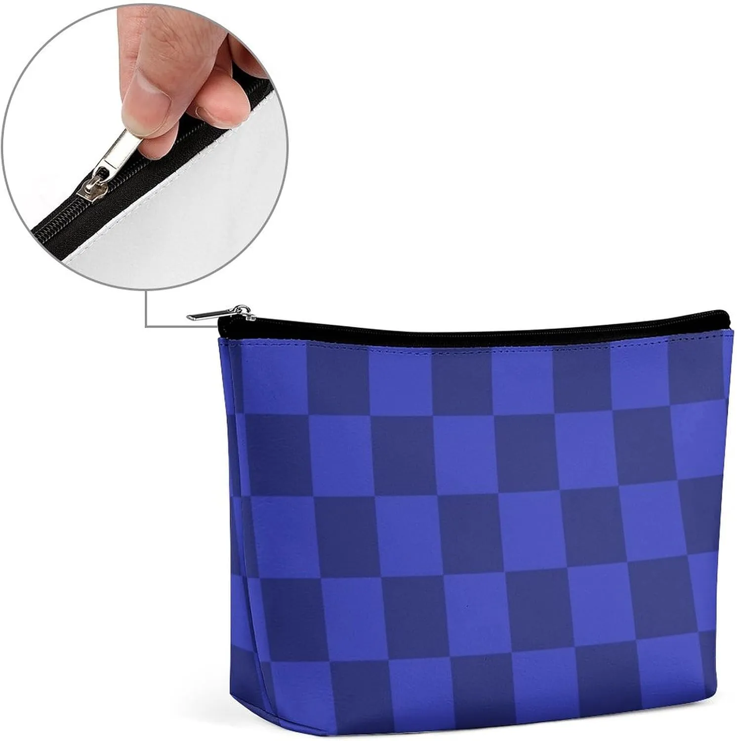 Elegant Makeup Bag, Blue Checker Cosmetic Bag Large Capacity Pouch Portable Organizer for Men & Women