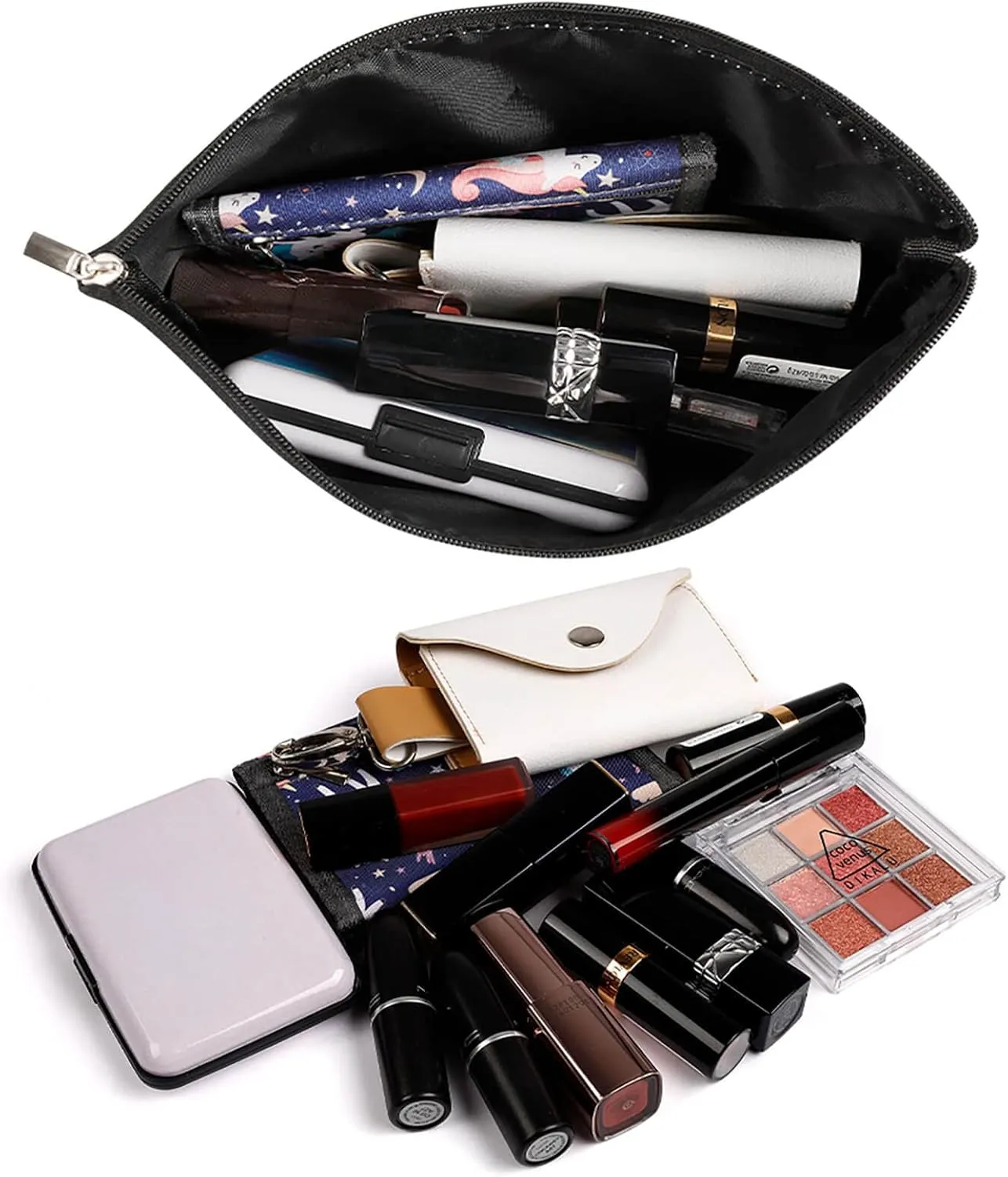 Elegant Makeup Bag, Blue Checker Cosmetic Bag Large Capacity Pouch Portable Organizer for Men & Women
