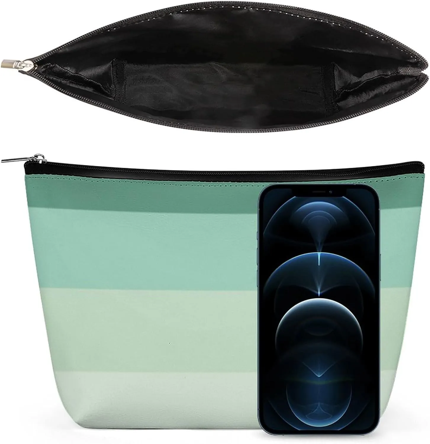 Elegant Makeup Bag, Girly Chic Teal Green Ombre Classic Cosmetic Bag Large Capacity Pouch Portable Organizer for Men & Women