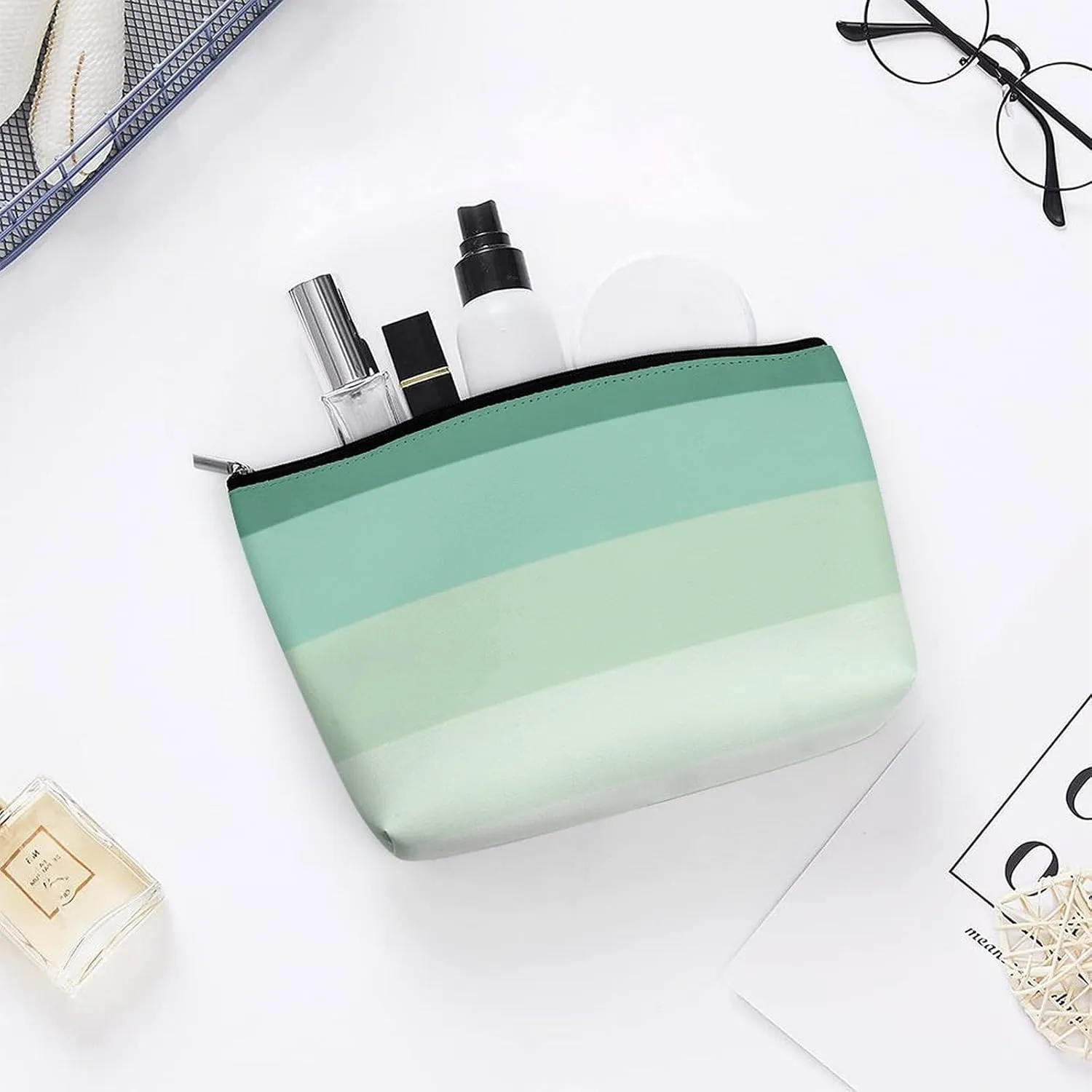 Elegant Makeup Bag, Girly Chic Teal Green Ombre Classic Cosmetic Bag Large Capacity Pouch Portable Organizer for Men & Women