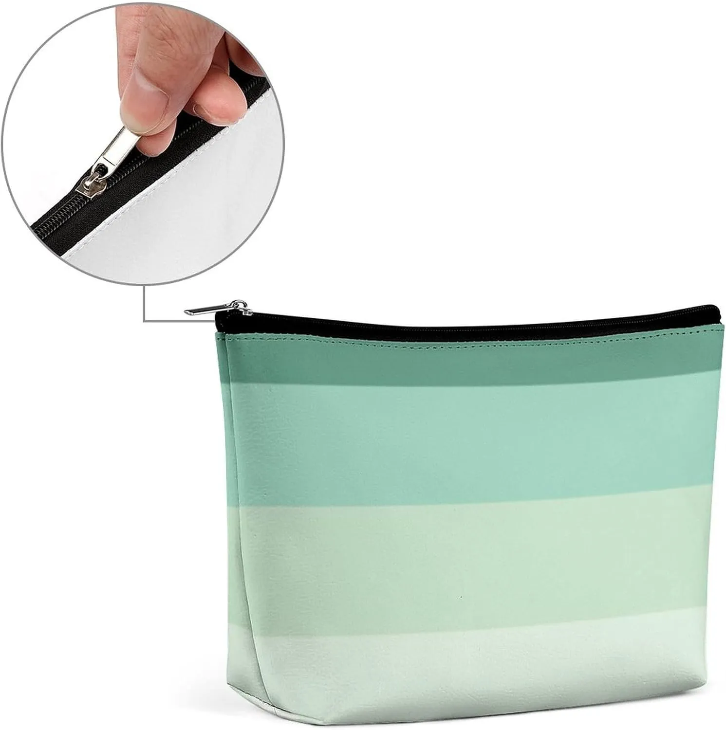 Elegant Makeup Bag, Girly Chic Teal Green Ombre Classic Cosmetic Bag Large Capacity Pouch Portable Organizer for Men & Women