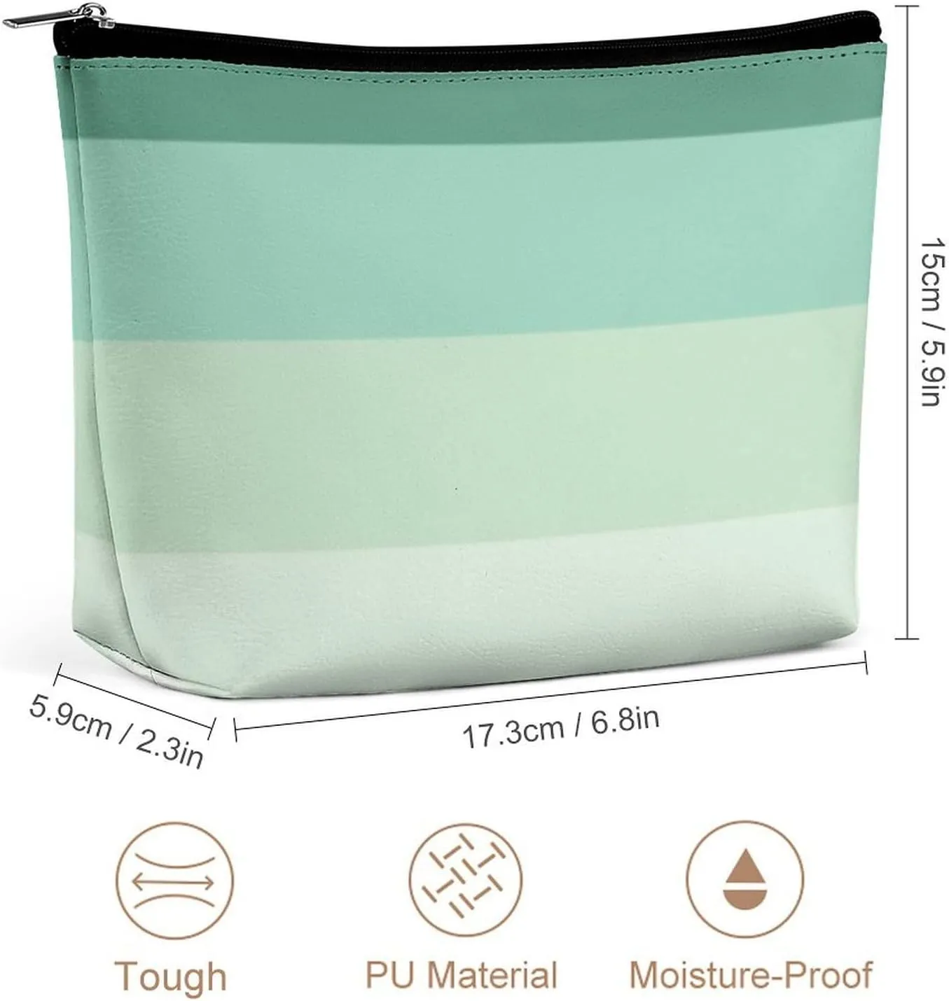 Elegant Makeup Bag, Girly Chic Teal Green Ombre Classic Cosmetic Bag Large Capacity Pouch Portable Organizer for Men & Women