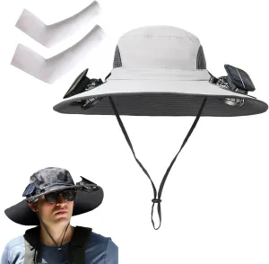 Eligiblek Wide Brim Solar Fan Outdoor Fishing Hat-Solar & USB Charging, Sun Hat with Solar Fan for Men & Women