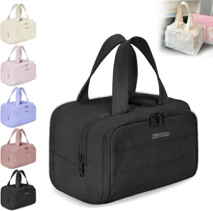 Elouva Toiletry Bag, Elouva Large Capacity Travel Cosmetic Bag, 4-In-1 Puffy Multi-Functional Toiletry Bags, Portable Waterproof Open Flat Organizer Bags, Can be taken on board (black)