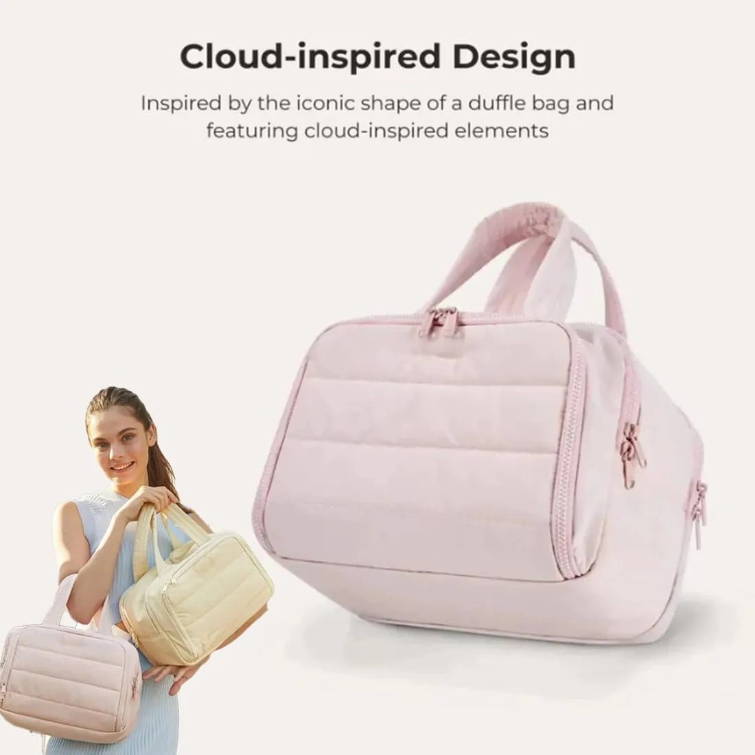 Elouva Toiletry Bag, Elouva Makeup Bag, Large Capacity Wide-Open Travel Cosmetic Bags for Women, 4-in-1 Multi-Functional Lightweight Waterproof Organizer Bags with Handle for Accessories (Beige)