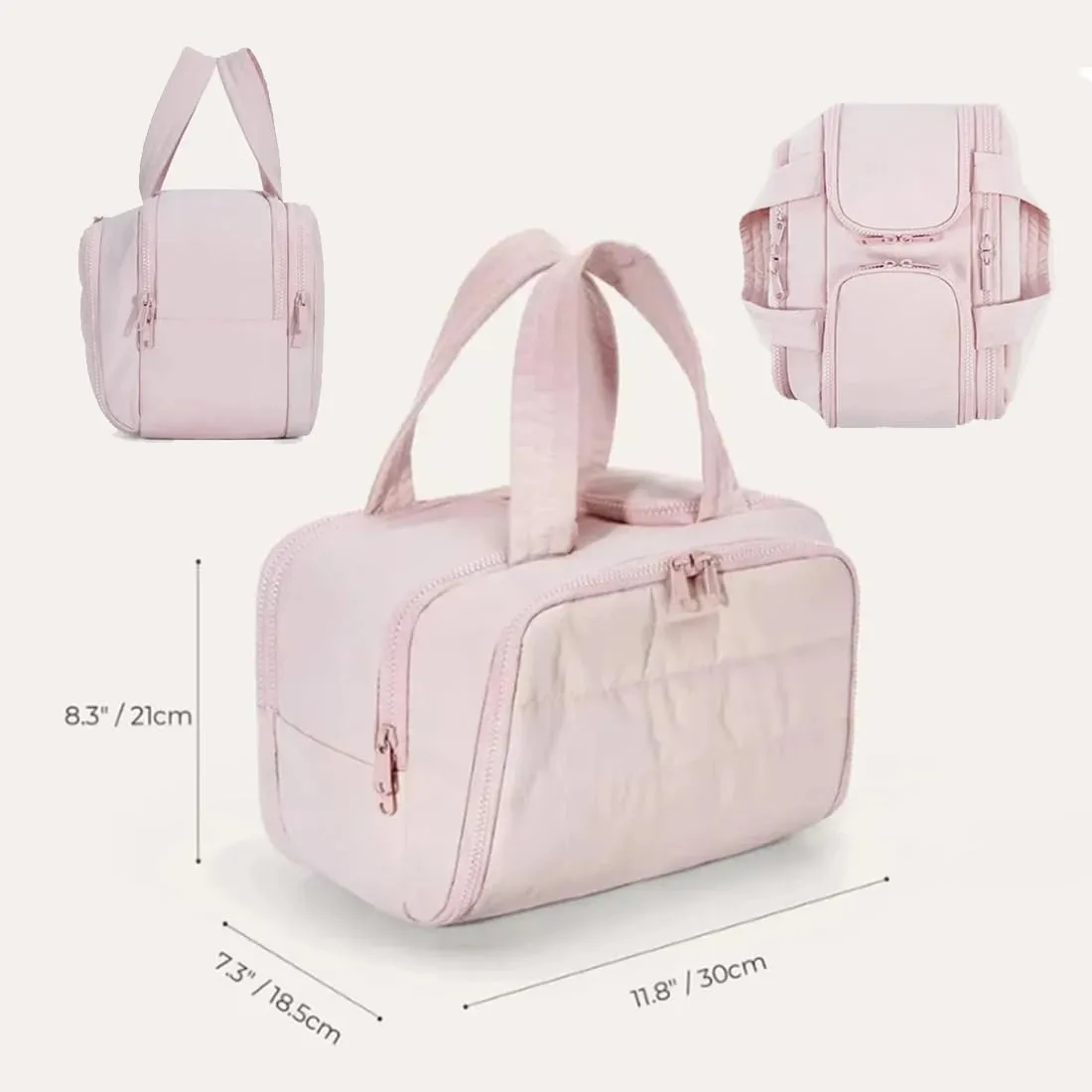 Elouva Toiletry Bag, Elouva Makeup Bag, Large Capacity Wide-Open Travel Cosmetic Bags for Women, 4-in-1 Multi-Functional Lightweight Waterproof Organizer Bags with Handle for Accessories (Beige)