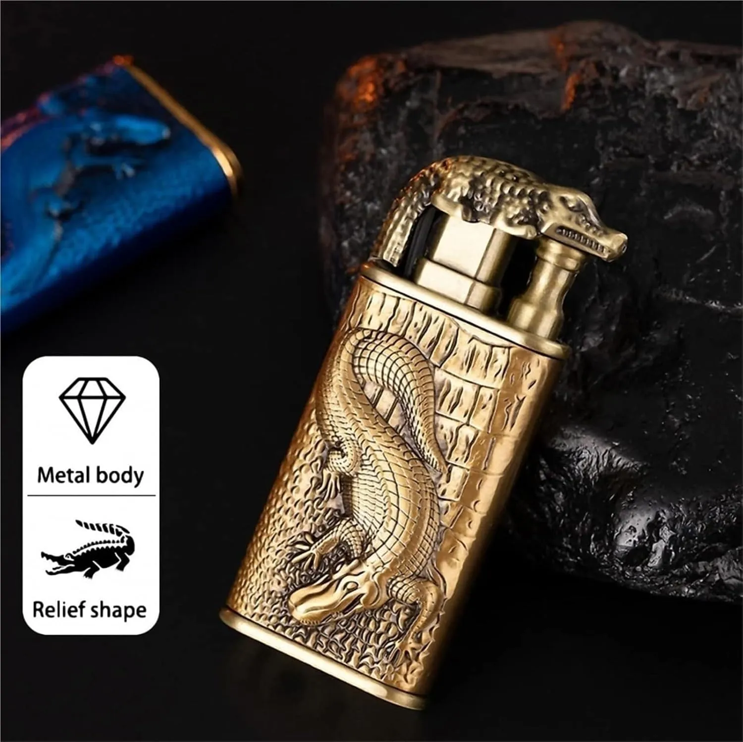 Embossed Metal Dual Flame Alkane Lighter, Windproof Jet Flame, Refillable, Adjustable Flame, Hand-Inlaid Convenient Lighter, for Gift/Shou'c (No Fuel Included)(Pink2)