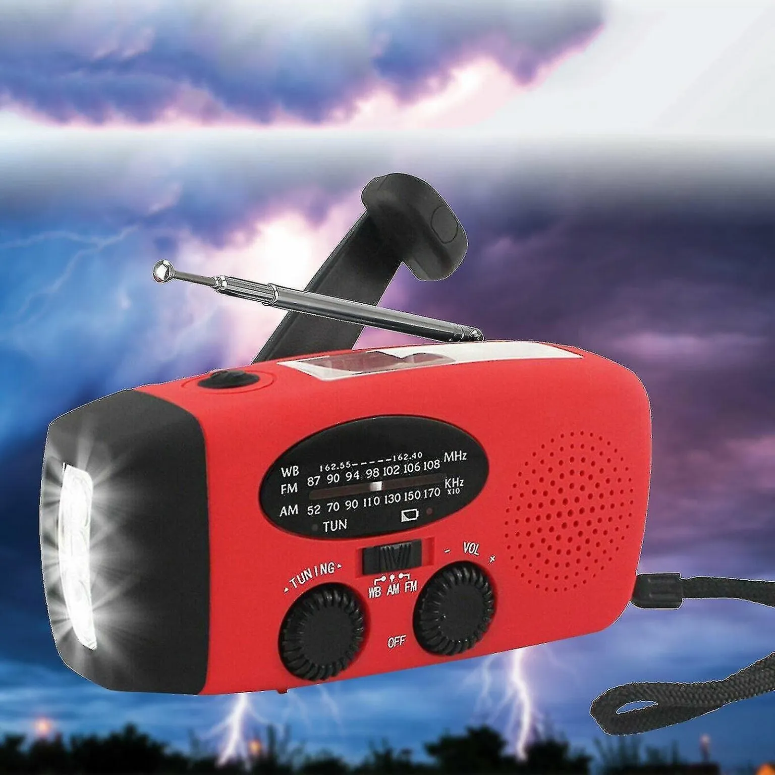 Emergency Solar Hand Crank Am/fm Dynamo Weather Radio Led Flashlight Charger