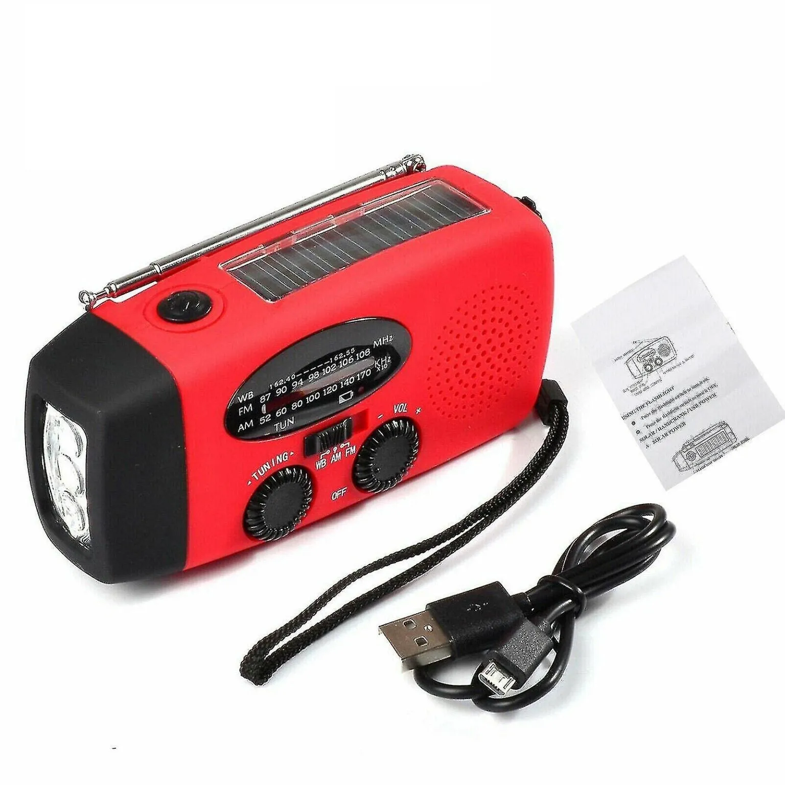 Emergency Solar Hand Crank Am/fm Dynamo Weather Radio Led Flashlight Charger