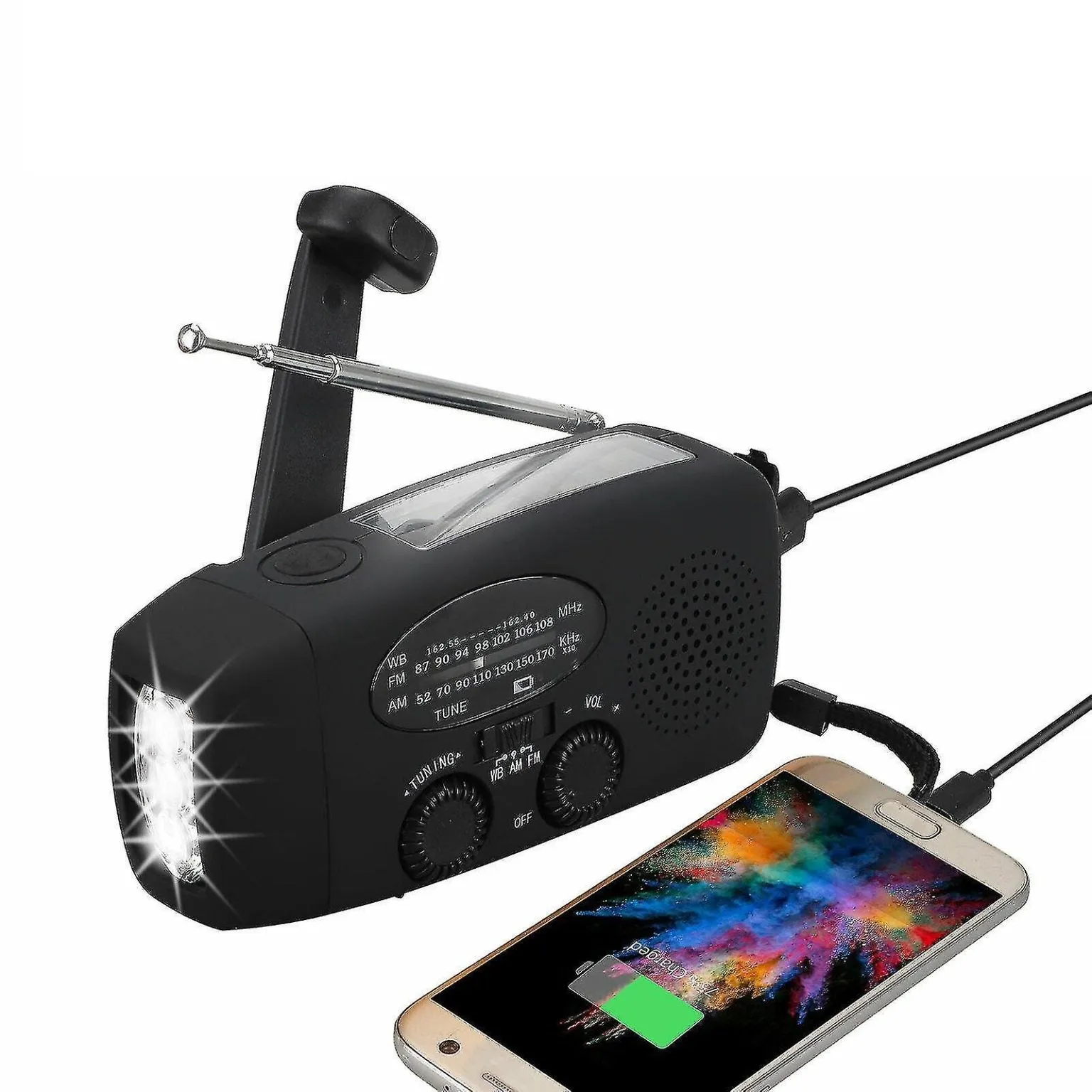 Emergency Solar Hand Crank Am/fm Dynamo Weather Radio Led Flashlight Charger