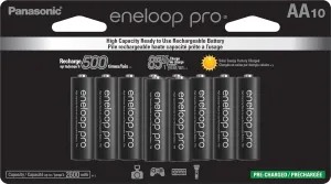 Eneloop Panasonic BK-3HCCA10FA pro AA High-Capacity Ni-MH Pre-Charged Rechargeable Batteries, 10-Battery Pack