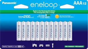 Eneloop Panasonic BK-4MCCA12FA AAA 2100 Cycle Ni-MH Pre-Charged Rechargeable Batteries, 12-Battery Pack