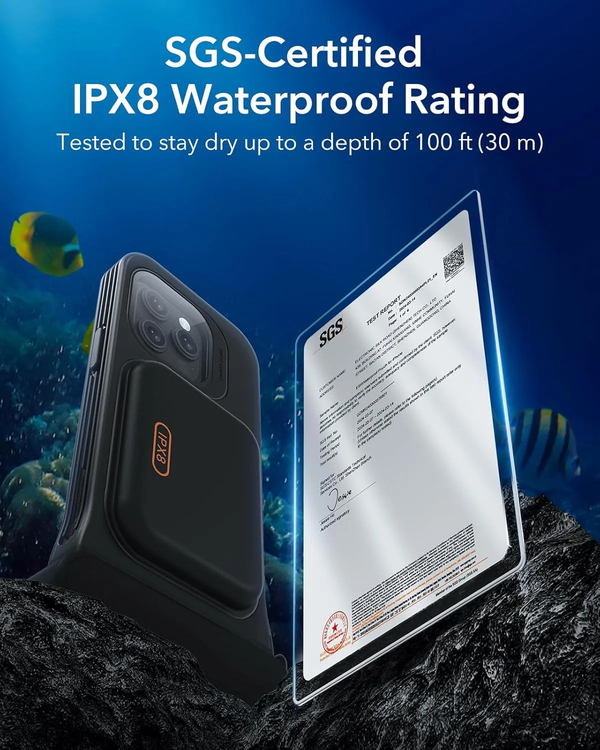 ESR Waterproof Phone Pouch for iPhone 15 Pro / 14 Pro / 13 Pro, Underwater Touch Sensitivity, IPX8 Floating Waterproof Cellphone Case with Lanyard, Dry Bag for Snorkeling, Black