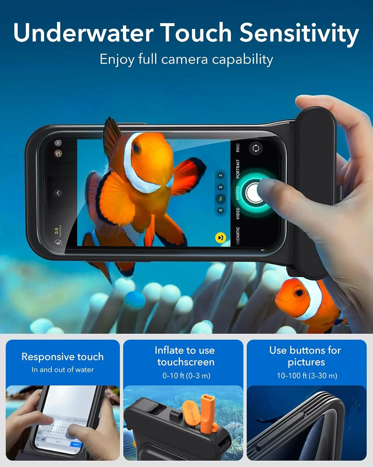 ESR Waterproof Phone Pouch for iPhone 15 Pro / 14 Pro / 13 Pro, Underwater Touch Sensitivity, IPX8 Floating Waterproof Cellphone Case with Lanyard, Dry Bag for Snorkeling, Black