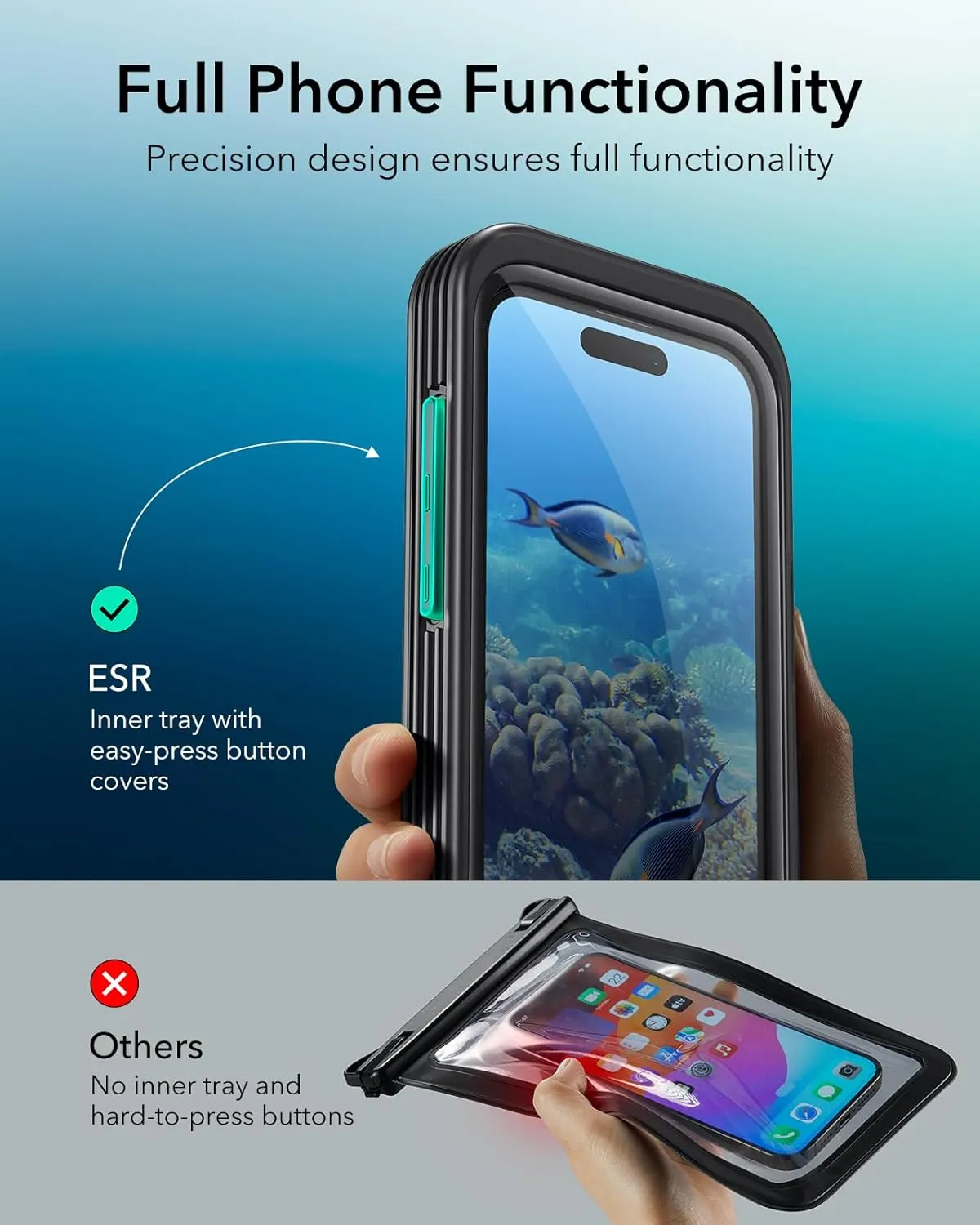 ESR Waterproof Phone Pouch for iPhone 15 Pro / 14 Pro / 13 Pro, Underwater Touch Sensitivity, IPX8 Floating Waterproof Cellphone Case with Lanyard, Dry Bag for Snorkeling, Black