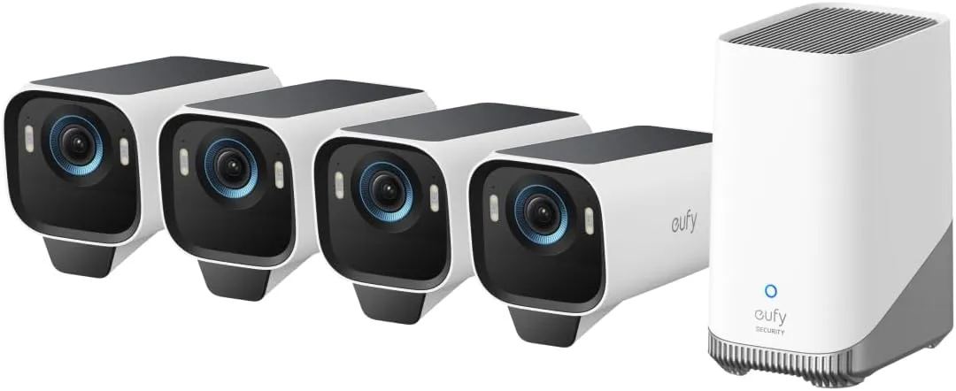 eufy Security eufyCam S3 Pro 4-Cam Kit, Solar Camera Outdoor Wireless, MaxColor Night Vision, 4K Security Camera with Solar Panel, Face Recognition AI, Expandable Local Storage, No Monthly Fee