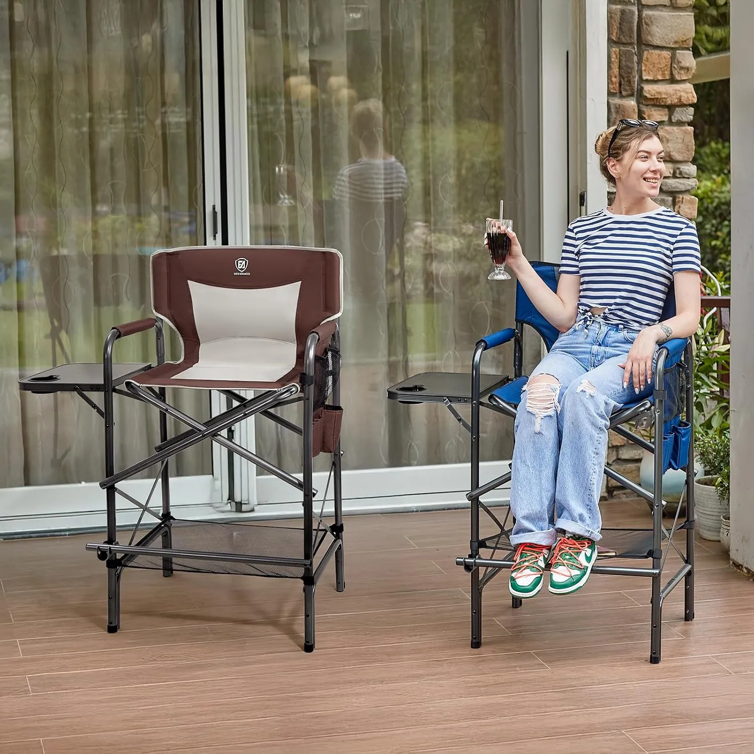 EVER ADVANCED 30.7" Seat Height Directors Chair for Makeup Artist with Side Table Easy Get in Out for Elderly Tall Camping Chair Supports 350lbs Red