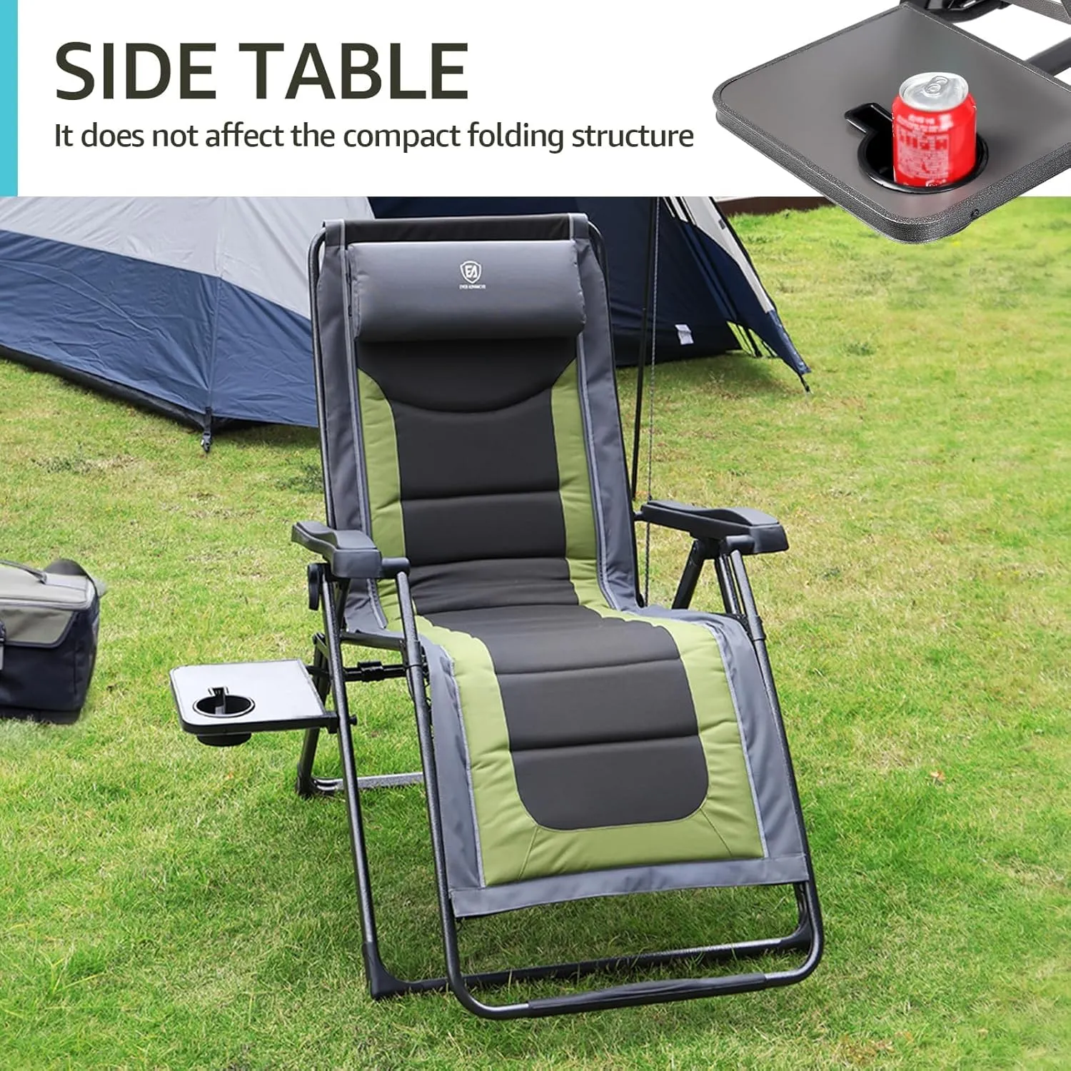EVER ADVANCED Oversize XL Zero Gravity Recliner Padded Patio Lounger Chair with Adjustable Headrest Support 350lbs (Olive Green)