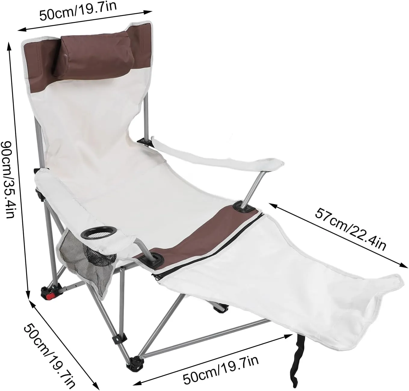 EVGATSAUTO Camping Reclining Lounge Chair, Adjustable Portable Folding Chair with Footrest for Outdoor Activities, 900D Oxford Cloth, Grey, Support 150kg (Khaki)