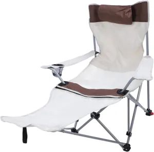EVGATSAUTO Camping Reclining Lounge Chair, Adjustable Portable Folding Chair with Footrest for Outdoor Activities, 900D Oxford Cloth, Grey, Support 150kg (Khaki)