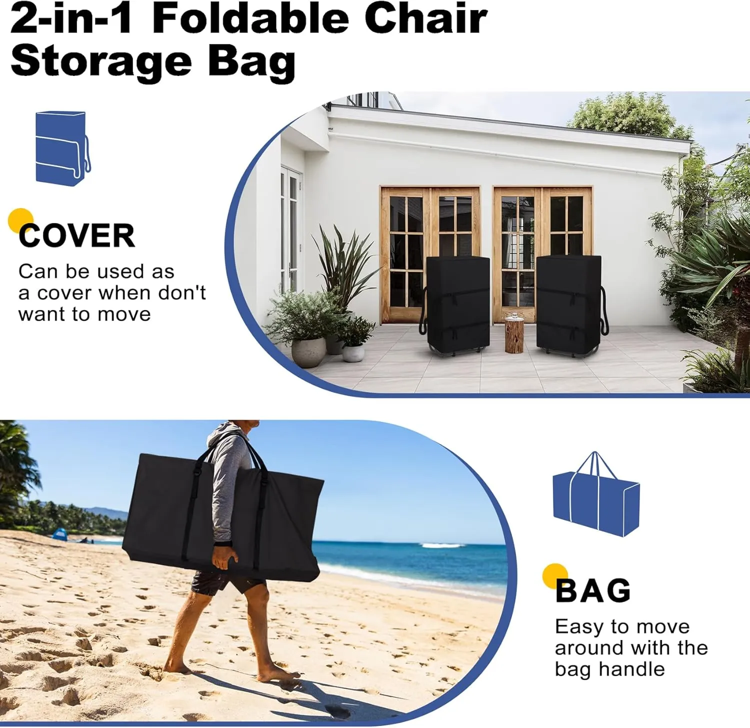 Explore Land 2-in-1 Folding Chair Storage Bag - 900D Furniture Cover for Lounge Zero Gravity Light Weight Transport Folding Rollator Walker(42" L x 9" W x 28" H, Black)