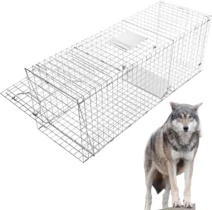 Extra Large 59x20x22 Inches Heavy Duty Foldable Live Trap for Large Dogs, Foxes, Coyotes, Bobcats and Other Live Animals. Steel Collapsible with Humane Trap Release Door
