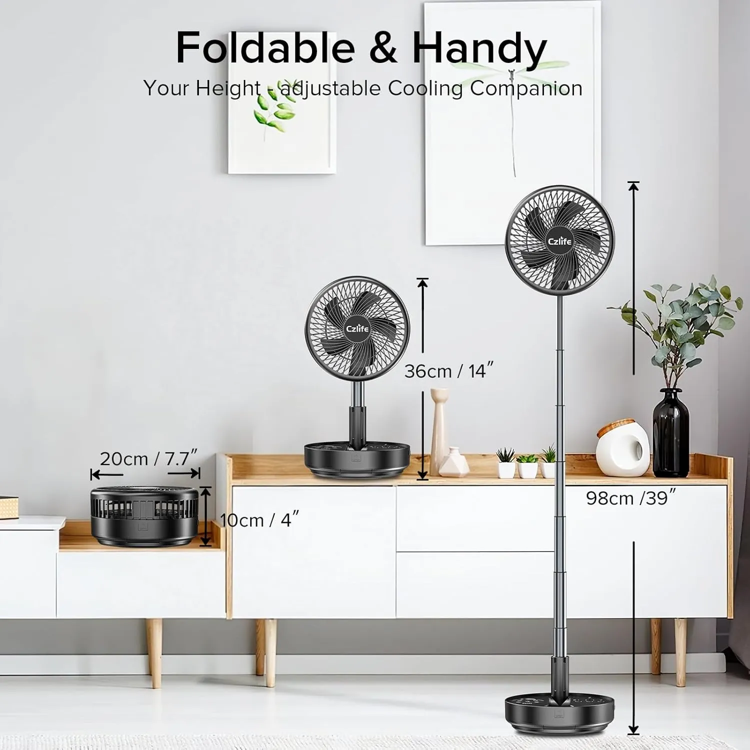 F9 Portable Fan, 10000mAh Rechargeable Battery Powered for Travel Sleeping Camping Bedroom Outdoor, Cordless Floor Desk Fan, Oscillating Folding USB Fan with Remote, 4 Speed, Timer, 7.7"