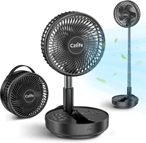 F9 Portable Fan, 10000mAh Rechargeable Battery Powered for Travel Sleeping Camping Bedroom Outdoor, Cordless Floor Desk Fan, Oscillating Folding USB Fan with Remote, 4 Speed, Timer, 7.7"