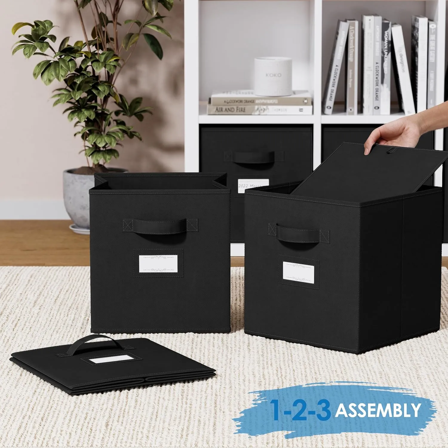 Fabric Storage Cubes for Cube Storage Organizer - 8 Pack Heavy Duty Storage Bins With Labels - 11 Inch Cube Storage Bin (Black)